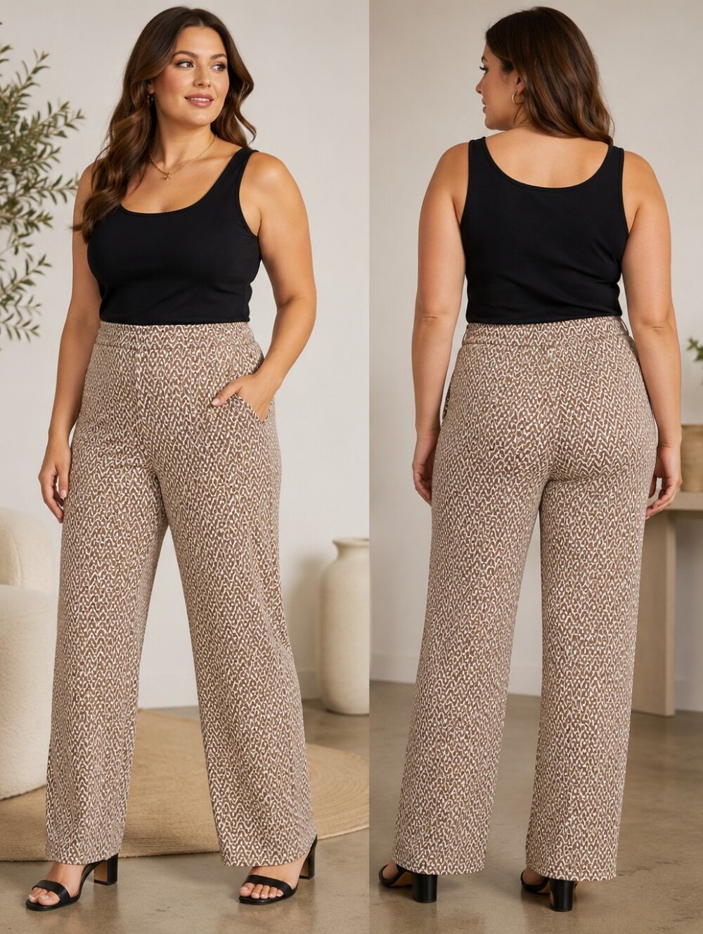 Max Studio London XL Neutral Geometric Print Pants